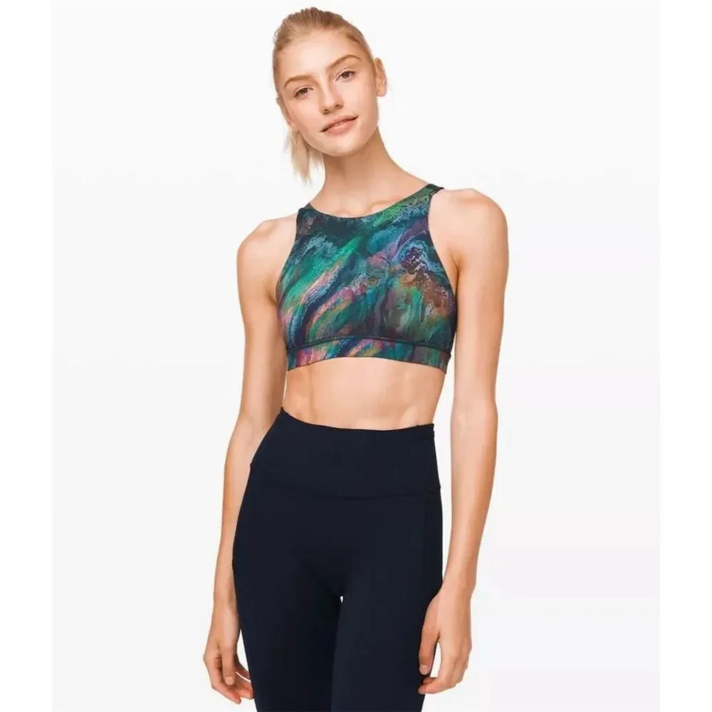 Lululemon Energy Bra High Neck Multicolor Size 8 Yoga‎ Running Sports Bra